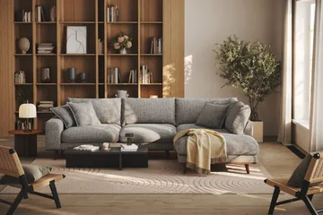 Copenhagen Premium 4-sits Högervänd L-formad Djup Schäslongsoffa i Chenille - Grå - Möbler - Soffa - Divansoffa & schäslongsoffa - 4 sits soffa med divan