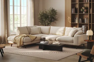 Copenhagen Premium 4-sits Vänstervänd L-formad Djup Schäslongsoffa i Chenille - Ljusbeige - Möbler - Soffa - Divansoffa & schäslongsoffa - 4 sits soffa med divan