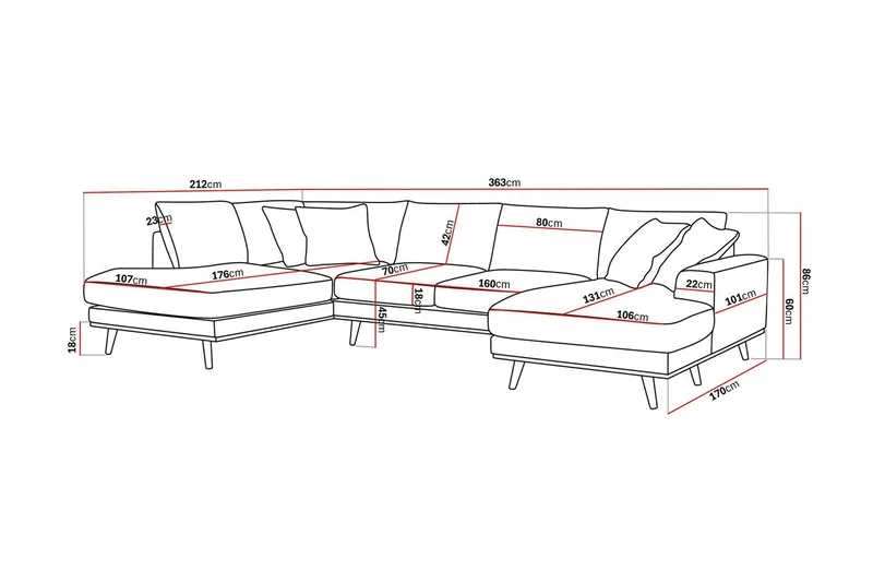 Copenhagen Premium 5-sits Vänstervänd U-formad Djup Soffa med Divan och Schäslong i Chenille - Brun - Möbler - Soffa - U-soffa