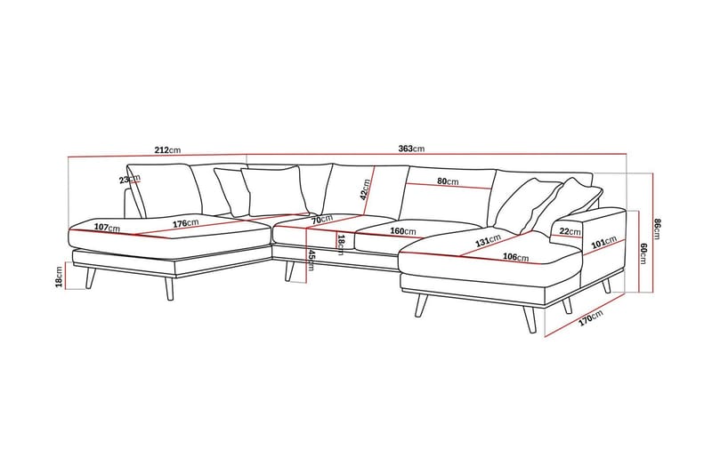 Copenhagen Premium 5-sits Vänstervänd U-formad Djup Soffa med Divan och Schäslong i Chenille - Grå/Blå - Möbler - Soffa - U-soffa