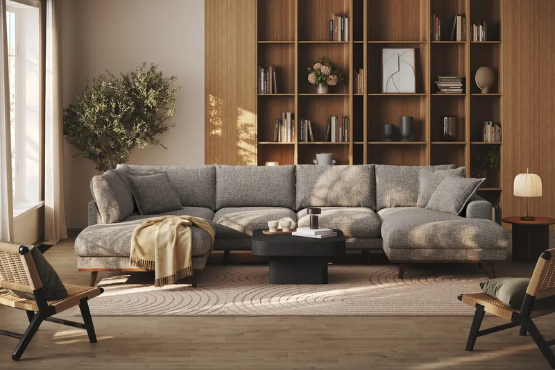 Copenhagen Premium 5-sits Vänstervänd U-formad Djup Soffa med Divan och Schäslong i Chenille - Grå - Möbler - Soffa - U-soffa