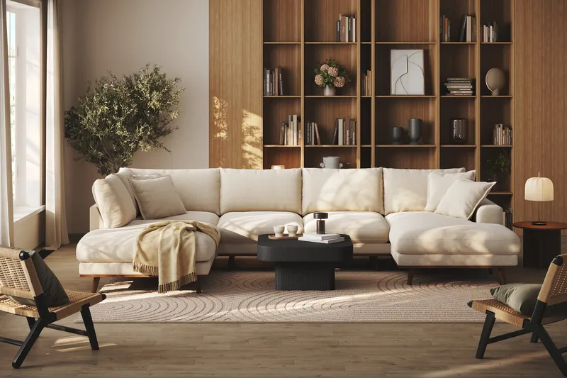 Copenhagen Premium 5-sits Vänstervänd U-formad Djup Soffa med Divan och Schäslong i Chenille - Ljusbeige - Möbler - Soffa - U-soffa