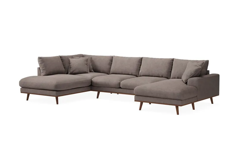 Copenhagen Premium 5-sits Vänstervänd U-formad Djup Soffa med Divan och Schäslong i Tyg - Brun - Möbler - Soffa - U-soffa