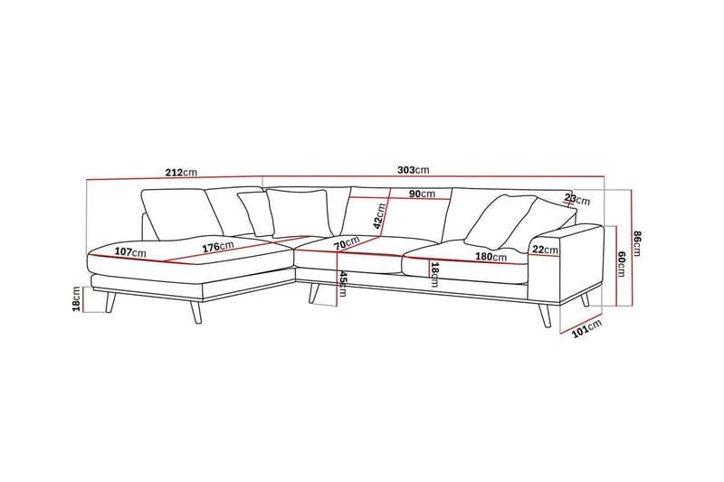 Copenhagen Premium 4-sits Vänstervänd L-formad Djup Schäslongsoffa i Chenille - Grå/Blå - Möbler - Soffa - Divansoffa & schäslongsoffa - 4 sits soffa med divan