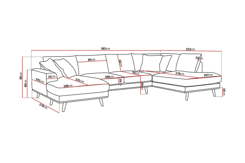 Copenhagen Premium 5-sits Högervänd U-formad Djup Soffa med Divan och Schäslong i Tyg - Mörkbrun - Möbler - Soffa - U-soffa