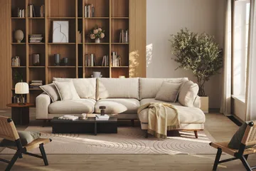 Copenhagen Premium 4-sits Högervänd L-formad Djup Schäslongsoffa i Chenille - Beige - Möbler - Soffa - Divansoffa & schäslongsoffa - 4 sits soffa med divan