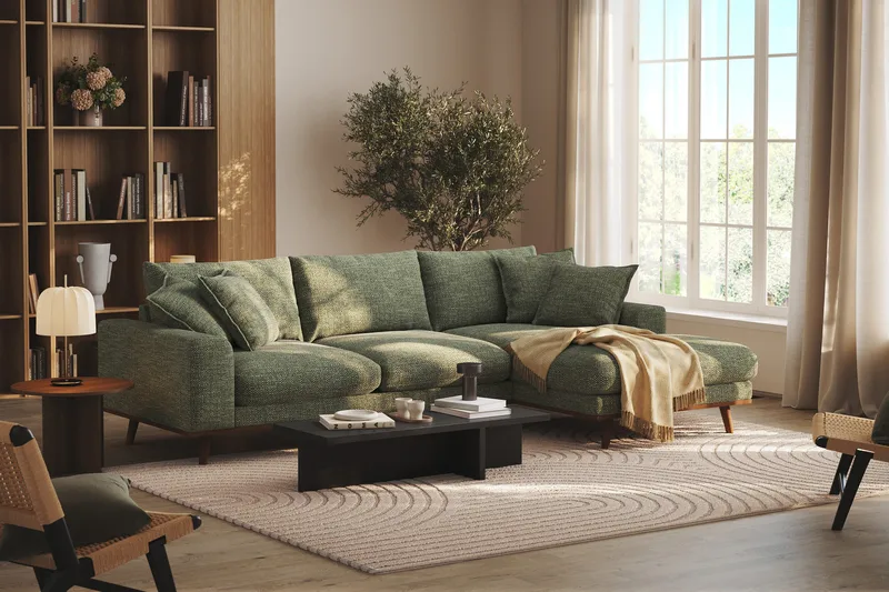 Copenhagen Premium 4-sits Högervänd L-formad Djup Divansoffa i Chenille - Grön - Möbler - Soffa - Divansoffa & schäslongsoffa - 4 sits soffa med divan