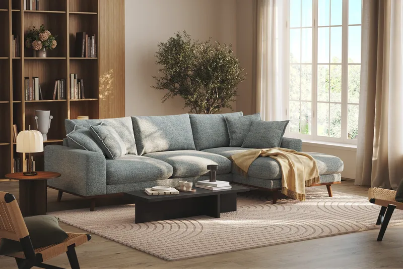 Copenhagen Premium 4-sits Högervänd L-formad Djup Divansoffa i Chenille - Grå/Blå - Möbler - Soffa - Divansoffa & schäslongsoffa - 4 sits soffa med divan