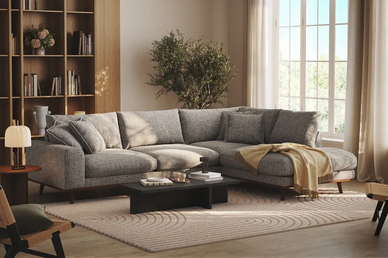 Copenhagen Premium 4-sits Högervänd L-formad Djup Schäslongsoffa i Chenille - Grå - Möbler - Soffa - Divansoffa & schäslongsoffa - 4 sits soffa med divan