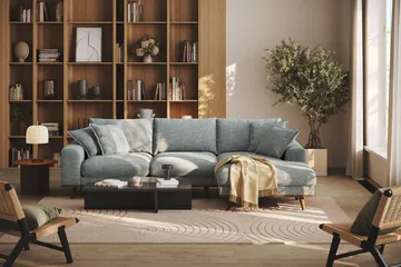 Copenhagen Premium 4-sits Högervänd L-formad Djup Divansoffa i Chenille - Grå/Blå - Möbler - Soffa - Divansoffa & schäslongsoffa - 4 sits soffa med divan