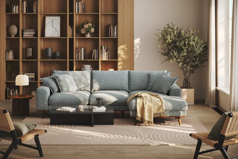 Copenhagen Premium 4-sits Högervänd L-formad Djup Divansoffa i Chenille - Grå/Blå - Möbler - Soffa - Divansoffa & schäslongsoffa - 4 sits soffa med divan