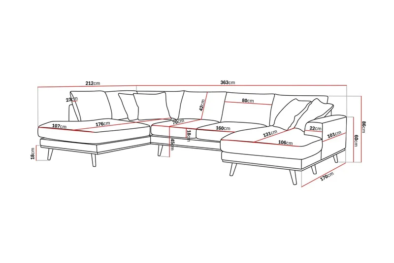 Copenhagen Premium 5-sits Vänstervänd U-formad Djup Soffa med Divan och Schäslong i Tyg - Brun - Möbler - Soffa - U-soffa