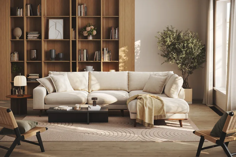Copenhagen Premium 4-sits Högervänd L-formad Djup Schäslongsoffa i Chenille - Ljusbeige - Möbler - Soffa - Divansoffa & schäslongsoffa - 4 sits soffa med divan