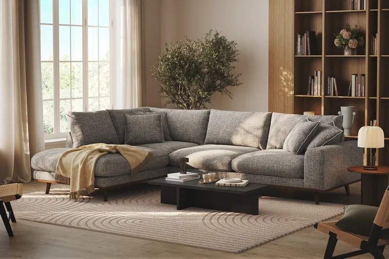 Copenhagen Premium 4-sits Vänstervänd L-formad Djup Schäslongsoffa i Chenille - Grå - Möbler - Soffa - Divansoffa & schäslongsoffa - 4 sits soffa med divan