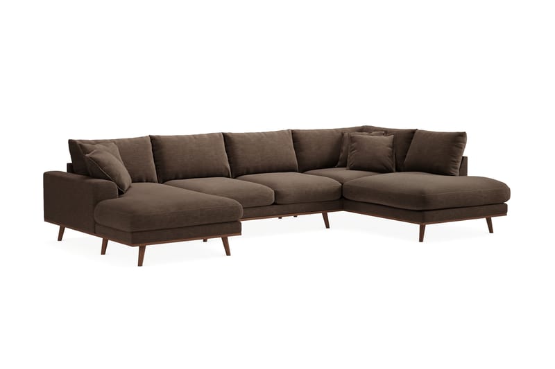 Copenhagen Premium 5-sits Vänstervänd U-formad Djup Soffa med Divan och Schäslong i Tyg - Brun - Möbler - Soffa - U-soffa