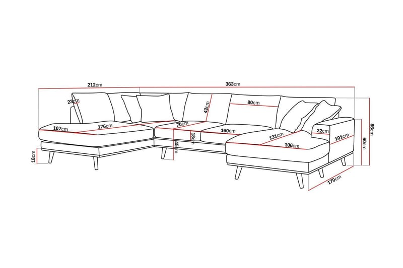 Copenhagen Premium 5-sits Vänstervänd U-formad Djup Soffa med Divan och Schäslong i Chenille - Ljusbeige - Möbler - Soffa - U-soffa