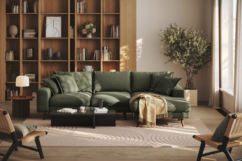 Copenhagen Premium 4-sits Högervänd L-formad Djup Divansoffa i Tyg - Grön - Möbler - Soffa - Divansoffa & schäslongsoffa - 4 sits soffa med divan