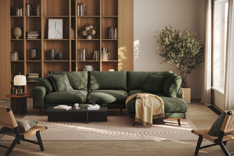 Copenhagen Premium 4-sits Högervänd L-formad Djup Schäslongsoffa i Tyg - Grön - Möbler - Soffa - Divansoffa & schäslongsoffa - 4 sits soffa med divan