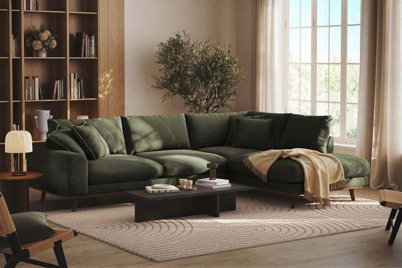 Copenhagen Premium 4-sits Högervänd L-formad Djup Schäslongsoffa i Tyg - Grön - Möbler - Soffa - Divansoffa & schäslongsoffa - 4 sits soffa med divan