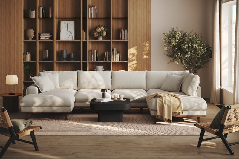 Copenhagen Premium 5-sits Högervänd U-formad Djup Soffa med Divan och Schäslong i Tyg - Ljusbeige - Möbler - Soffa - U-soffa
