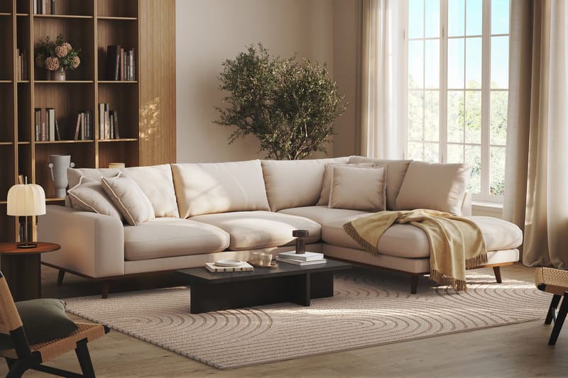 Copenhagen Premium 4-sits Högervänd L-formad Djup Schäslongsoffa i Bouclé - Ljusbeige - Möbler - Soffa - Divansoffa & schäslongsoffa - 4 sits soffa med divan