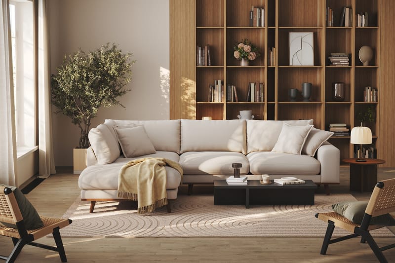 Copenhagen Premium 4-sits Vänstervänd L-formad Djup Schäslongsoffa i Bouclé - Ljusbeige - Möbler - Soffa - Divansoffa & schäslongsoffa - 4 sits soffa med divan