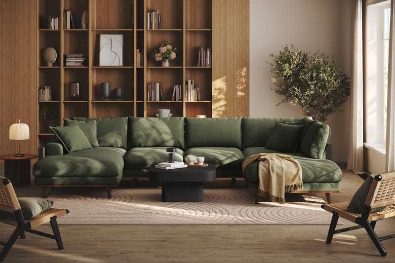 Copenhagen Premium 5-sits Högervänd U-formad Djup Soffa med Divan och Schäslong i Tyg - Grön - Möbler - Soffa - U-soffa