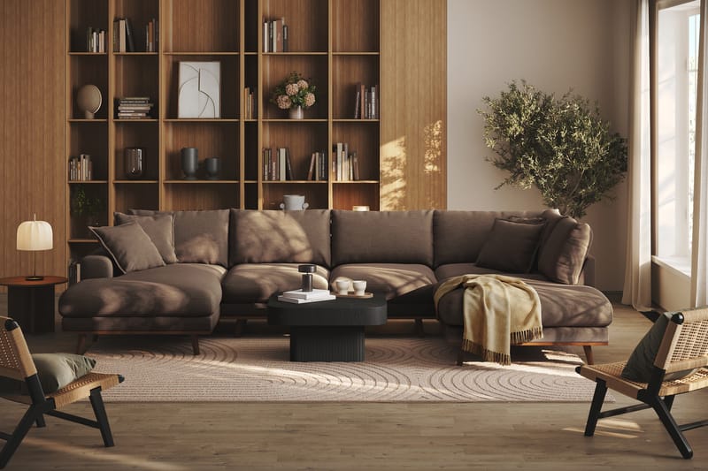 Copenhagen Premium 5-sits Högervänd U-formad Djup Soffa med Divan och Schäslong i Tyg - Brun - Möbler - Soffa - U-soffa