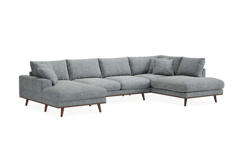 Copenhagen Premium 5-sits Högervänd U-formad Djup Soffa med Divan och Schäslong i Chenille - Grå/Blå - Möbler - Soffa - U-soffa