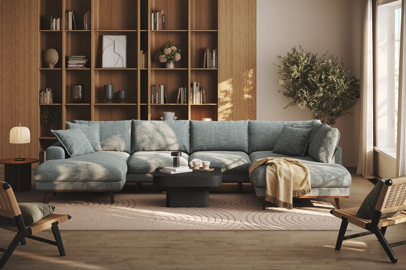 Copenhagen Premium 5-sits Högervänd U-formad Djup Soffa med Divan och Schäslong i Chenille - Grå/Blå - Möbler - Soffa - U-soffa