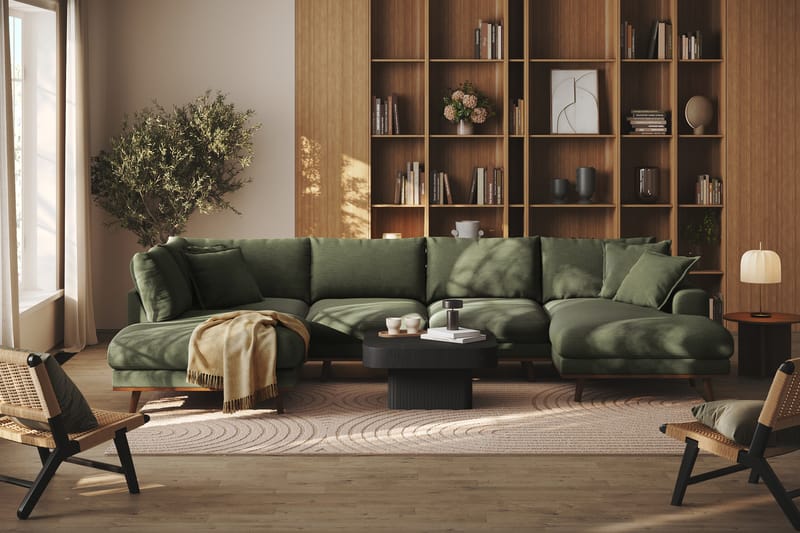 Copenhagen Premium 5-sits Vänstervänd U-formad Djup Soffa med Divan och Schäslong i Tyg - Grön - Möbler - Soffa - U-soffa