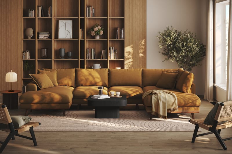 Copenhagen Premium 5-sits Högervänd U-formad Djup Soffa med Divan och Schäslong i Tyg - Senapsgul - Möbler - Soffa - U-soffa