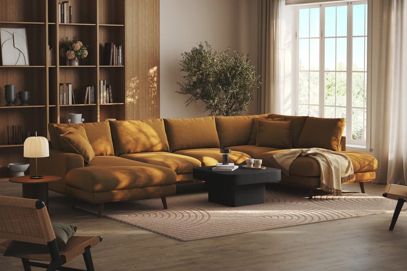 Copenhagen Premium 5-sits Högervänd U-formad Djup Soffa med Divan och Schäslong i Tyg - Senapsgul - Möbler - Soffa - U-soffa