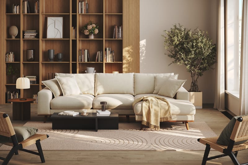 Copenhagen Premium 4-sits Högervänd L-formad Djup Divansoffa i Tyg - Beige - Möbler - Soffa - Divansoffa & schäslongsoffa - 4 sits soffa med divan