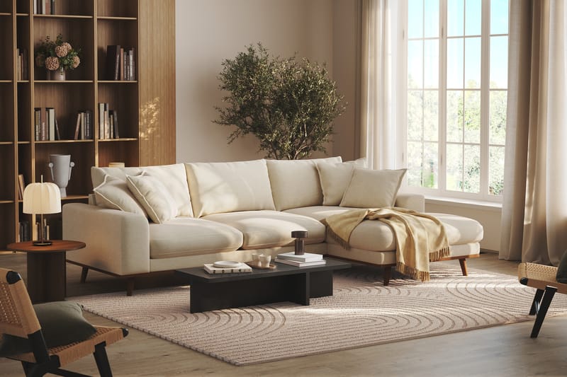 Copenhagen Premium 4-sits Högervänd L-formad Djup Divansoffa i Tyg - Beige - Möbler - Soffa - Divansoffa & schäslongsoffa - 4 sits soffa med divan