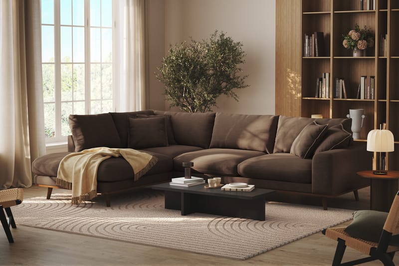 Copenhagen Premium 4-sits Vänstervänd L-formad Djup Schäslongsoffa i Tyg - Brun - Möbler - Soffa - Divansoffa & schäslongsoffa - 4 sits soffa med divan