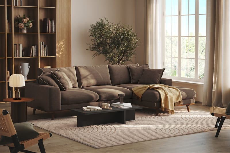 Copenhagen Premium 4-sits Högervänd L-formad Djup Divansoffa i Tyg - Brun - Möbler - Soffa - Divansoffa & schäslongsoffa - 4 sits soffa med divan