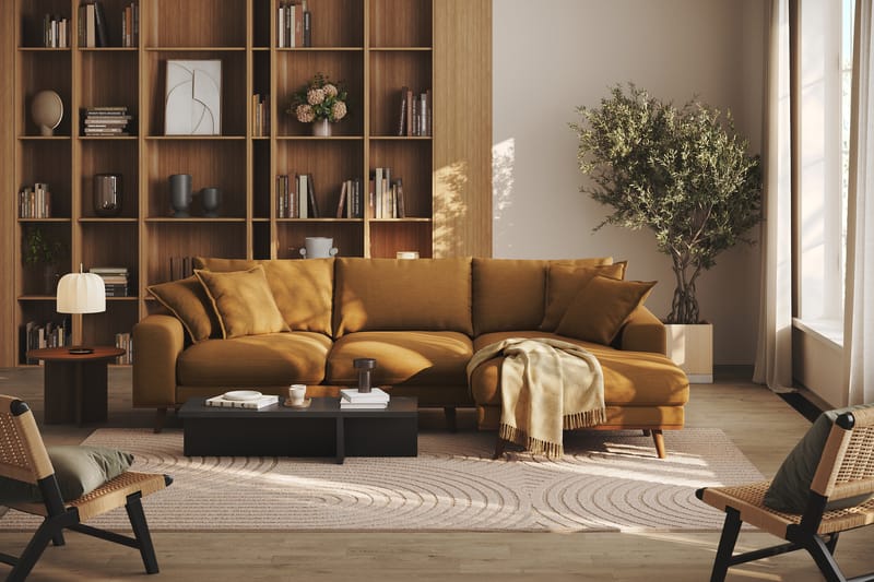 Copenhagen Premium 4-sits Högervänd L-formad Djup Divansoffa i Tyg - Senapsgul - Möbler - Soffa - Divansoffa & schäslongsoffa - 4 sits soffa med divan