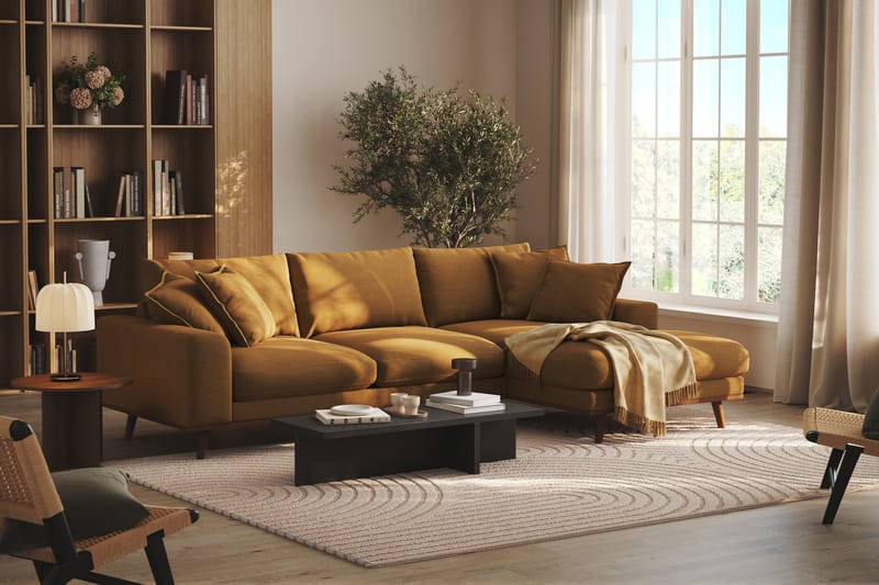 Copenhagen Premium 4-sits Högervänd L-formad Djup Divansoffa i Tyg - Senapsgul - Möbler - Soffa - Divansoffa & schäslongsoffa - 4 sits soffa med divan
