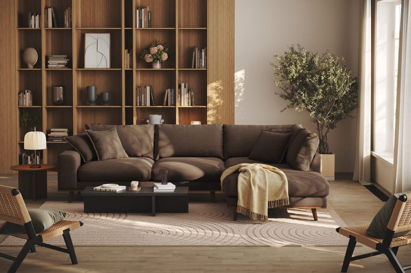 Copenhagen Premium 4-sits Högervänd L-formad Djup Schäslongsoffa i Tyg - Brun - Möbler - Soffa - Divansoffa & schäslongsoffa - 4 sits soffa med divan