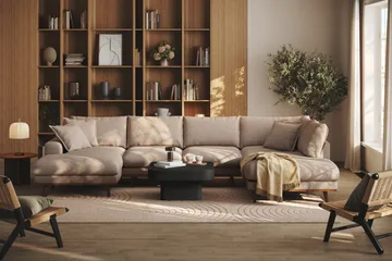 Copenhagen Premium 5-sits Högervänd U-formad Djup Soffa med Divan och Schäslong i Tyg - Ljusbrun - Möbler - Soffa - U-soffa