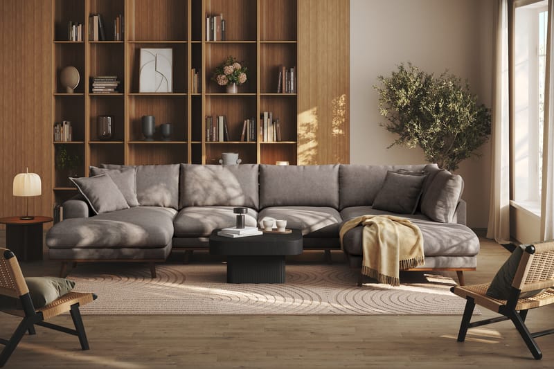 Copenhagen Premium 5-sits Högervänd U-formad Djup Soffa med Divan och Schäslong i Tyg - Brun - Möbler - Soffa - U-soffa