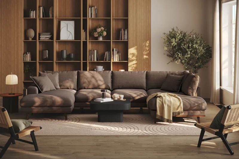 Copenhagen Premium 5-sits Högervänd U-formad Djup Soffa med Divan och Schäslong i Tyg - Mörkbrun - Möbler - Soffa - U-soffa