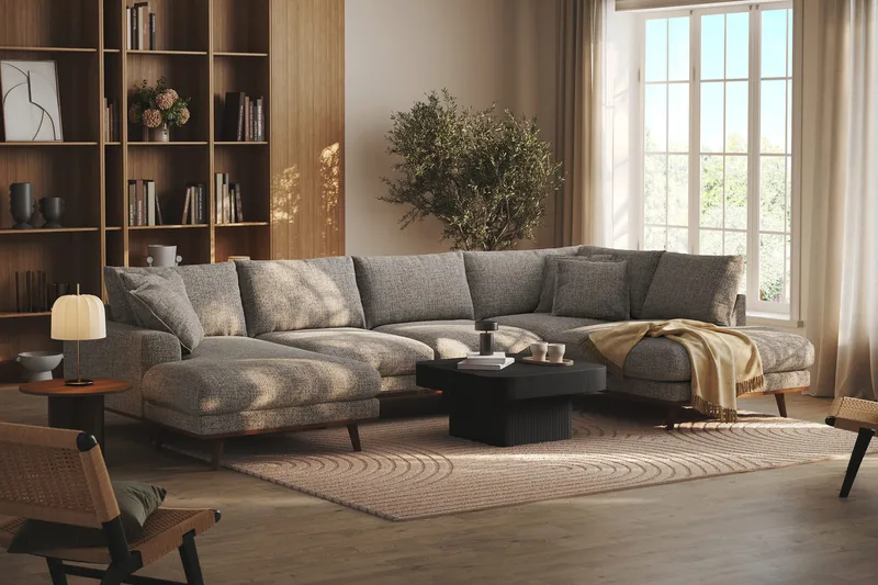 Copenhagen Premium 5-sits Högervänd U-formad Djup Soffa med Divan och Schäslong i Chenille - Grå - Möbler - Soffa - U-soffa