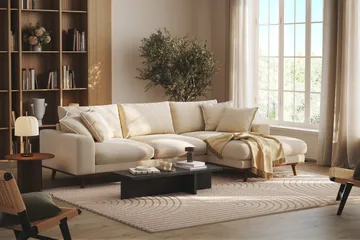 Copenhagen Premium 4-sits Högervänd L-formad Djup Divansoffa i Chenille - Ljusbeige - Möbler - Soffa - Divansoffa & schäslongsoffa - 4 sits soffa med divan