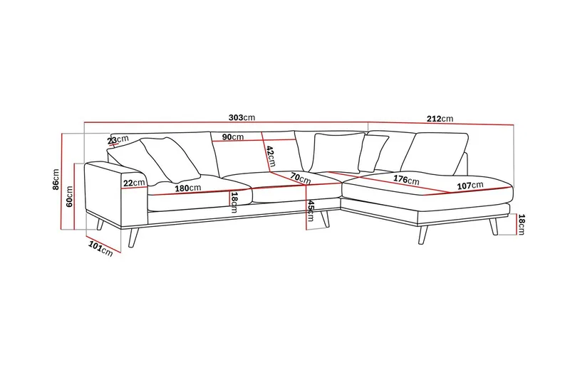Copenhagen Premium 4-sits Högervänd L-formad Djup Schäslongsoffa i Chenille - Grå/Blå - Möbler - Soffa - Divansoffa & schäslongsoffa - 4 sits soffa med divan