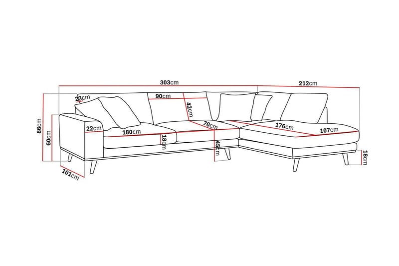 Copenhagen Premium 4-sits Högervänd L-formad Djup Schäslongsoffa i Chenille - Ljusbeige - Möbler - Soffa - Divansoffa & schäslongsoffa - 4 sits soffa med divan