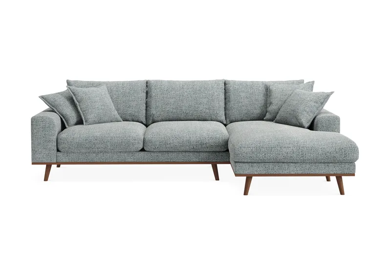 Copenhagen Premium 4-sits Högervänd L-formad Djup Divansoffa i Chenille, Grå/Blå