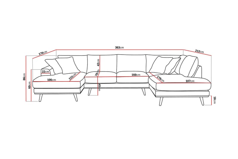 Copenhagen Premium 5-sits Högervänd U-formad Djup Soffa med Divan och Schäslong i Tyg - Mörkbrun - Möbler - Soffa - U-soffa