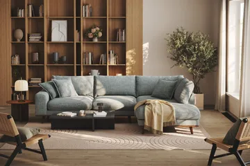 Copenhagen Premium 4-sits Högervänd L-formad Djup Schäslongsoffa i Chenille - Grå/Blå - Möbler - Soffa - Divansoffa & schäslongsoffa - 4 sits soffa med divan